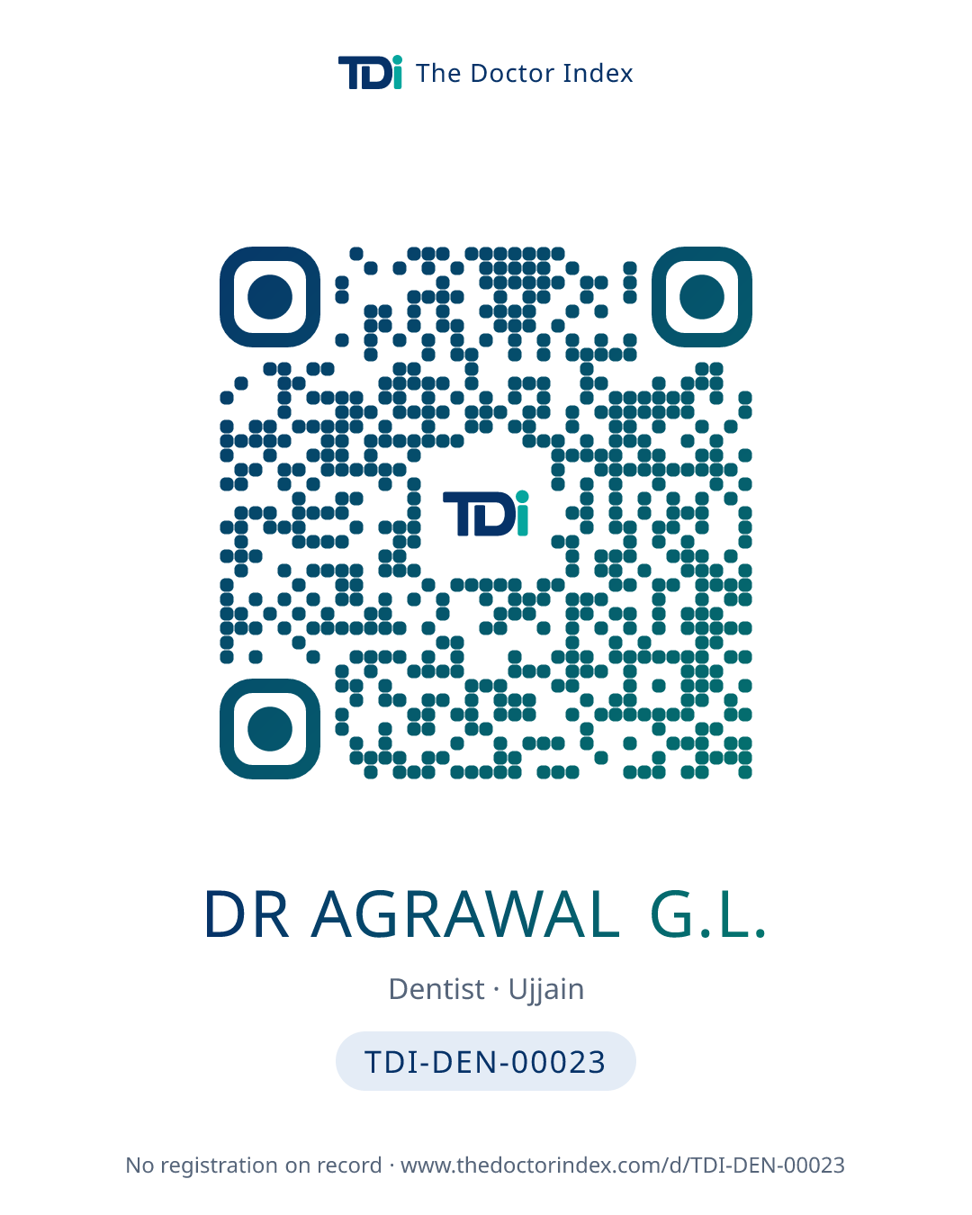 QR card for Dr Agrawal G.L., TDI-DEN-00023