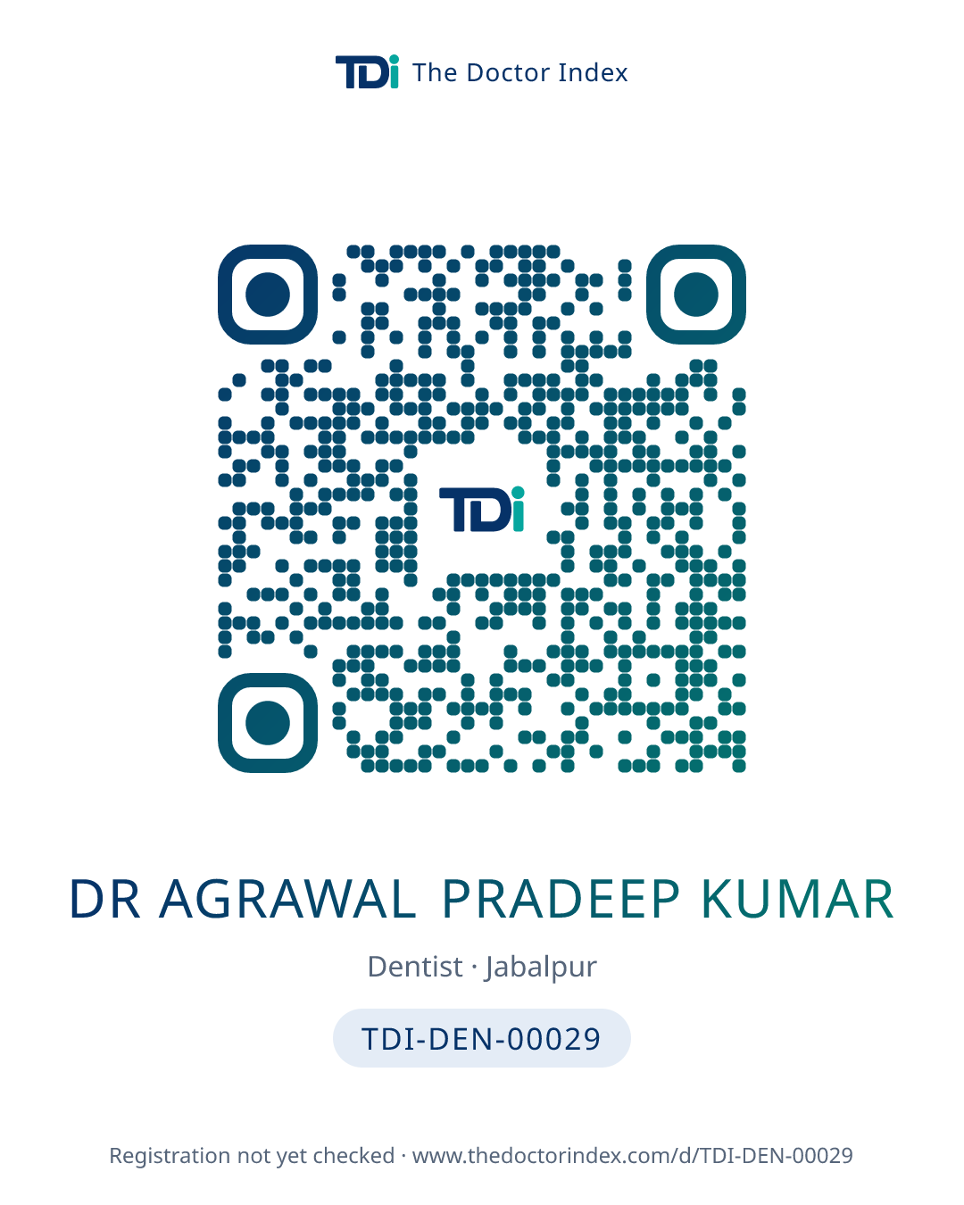 QR card for Dr Agrawal Pradeep Kumar, TDI-DEN-00029