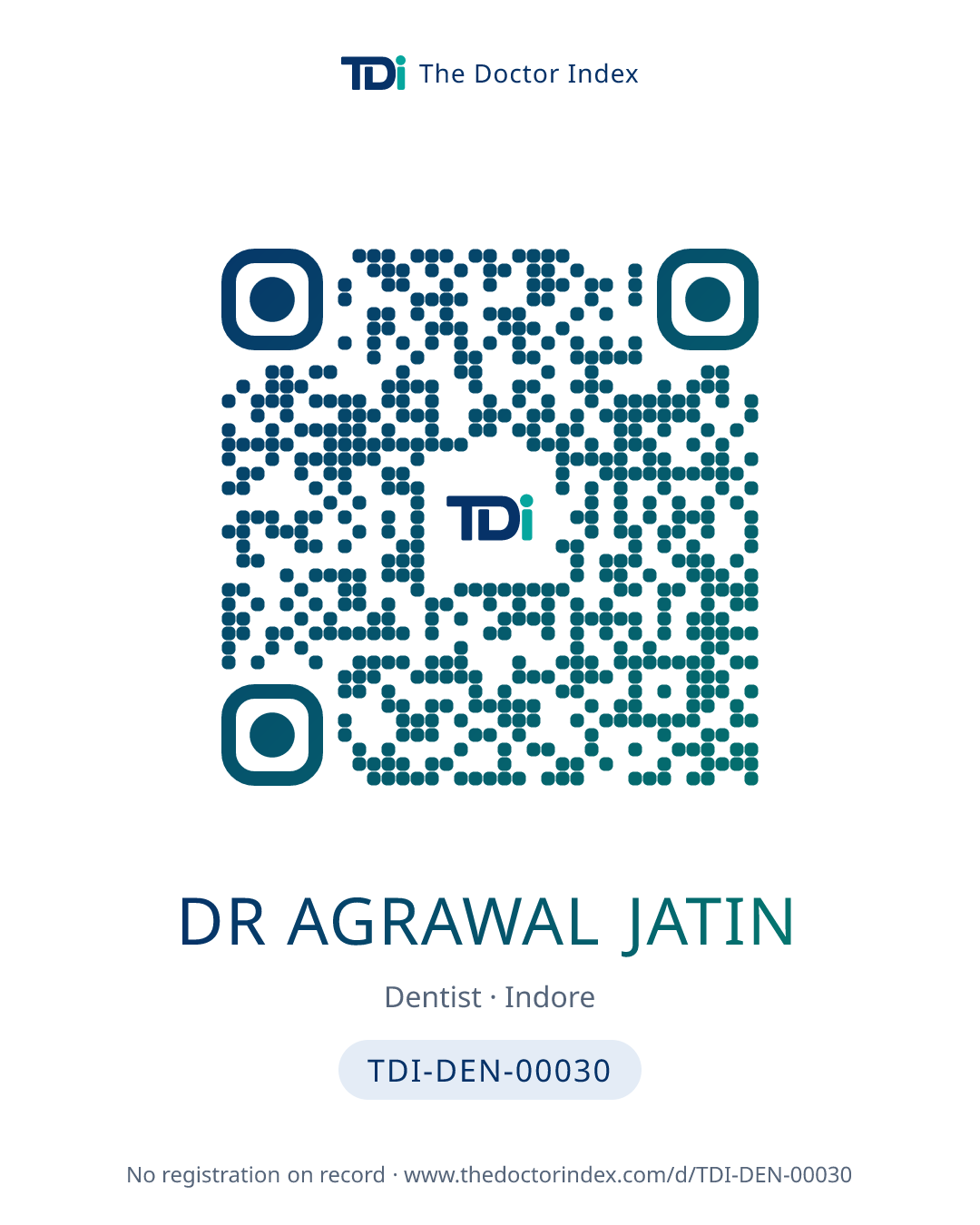 QR card for Dr Agrawal Jatin, TDI-DEN-00030
