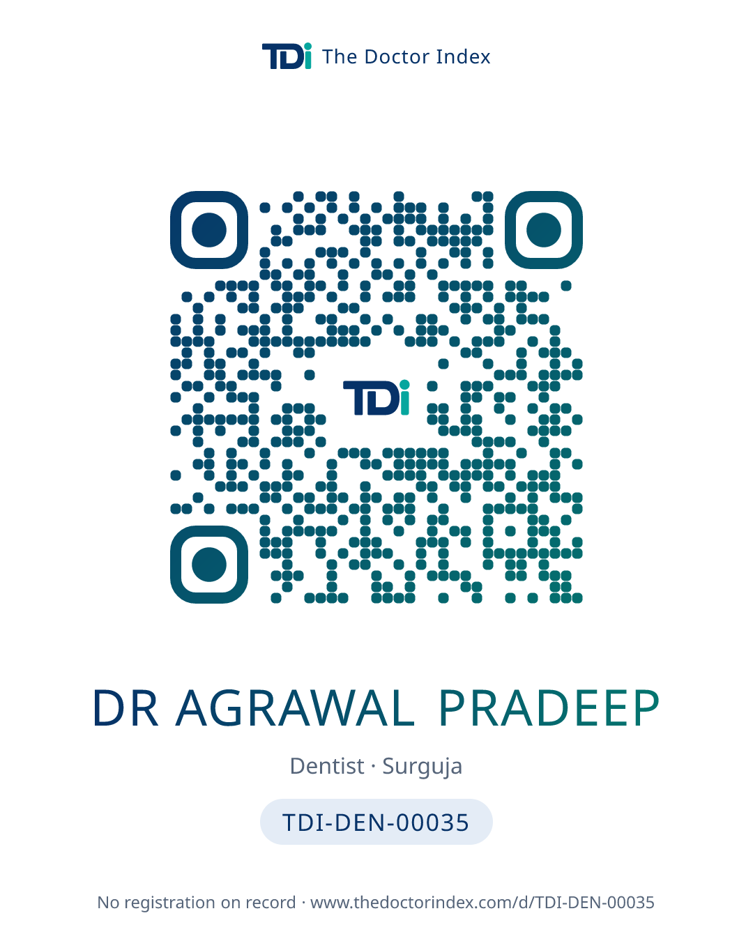 QR card for Dr Agrawal Pradeep, TDI-DEN-00035