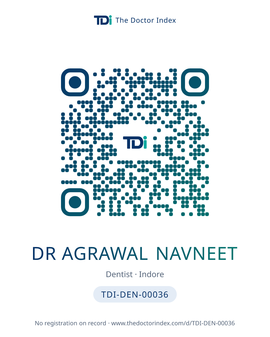 QR card for Dr Agrawal Navneet, TDI-DEN-00036