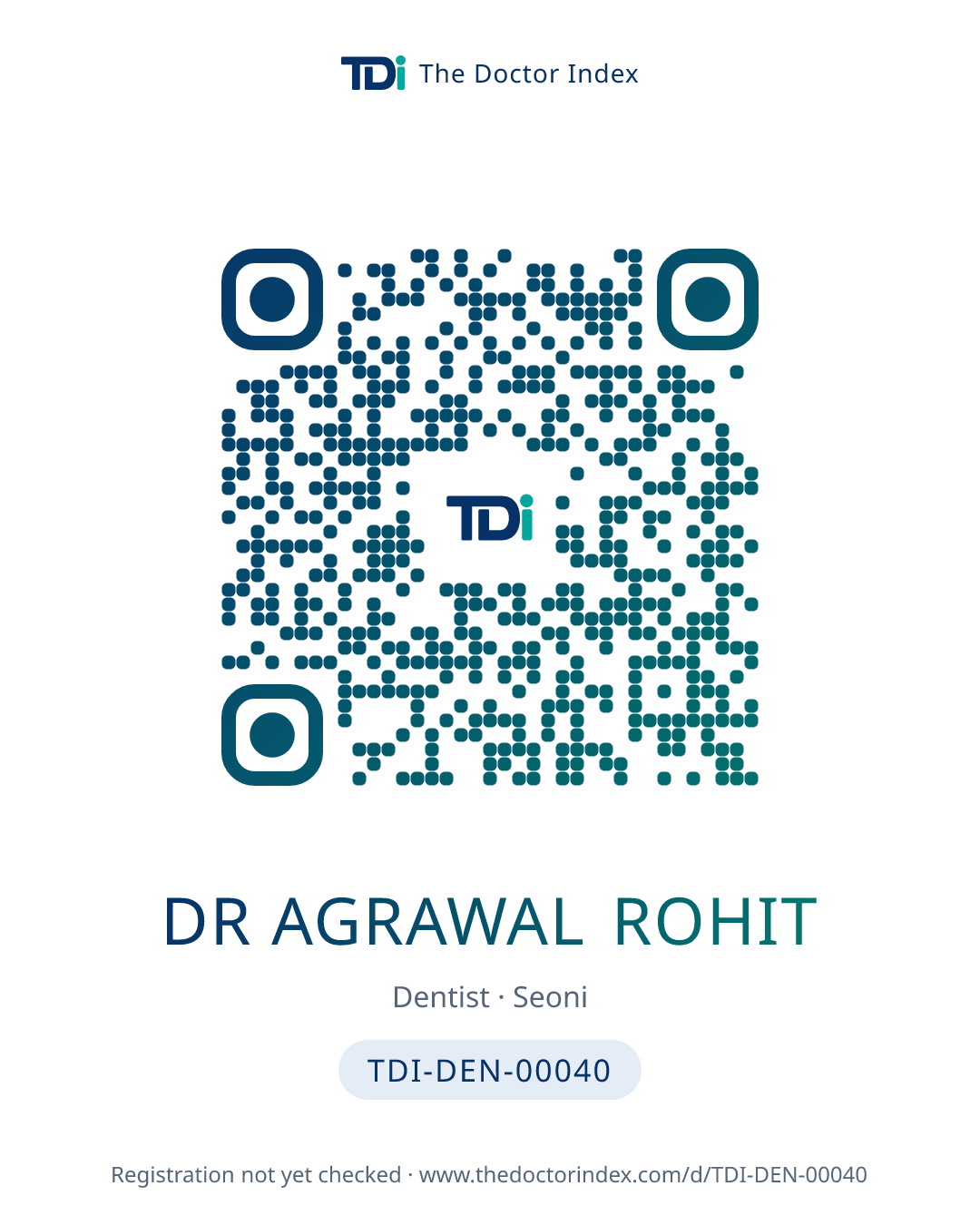 QR card for Dr Agrawal Rohit, TDI-DEN-00040
