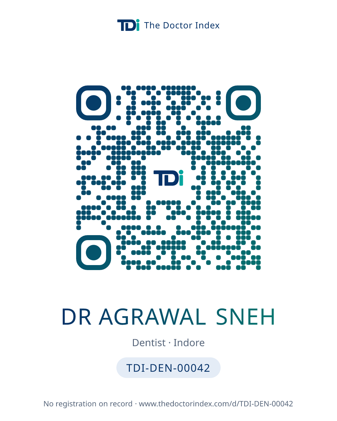 QR card for Dr Agrawal Sneh, TDI-DEN-00042