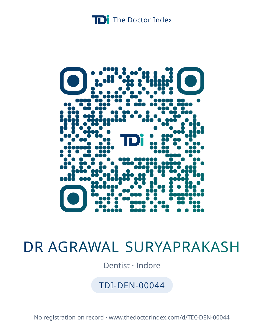 QR card for Dr Agrawal Suryaprakash, TDI-DEN-00044