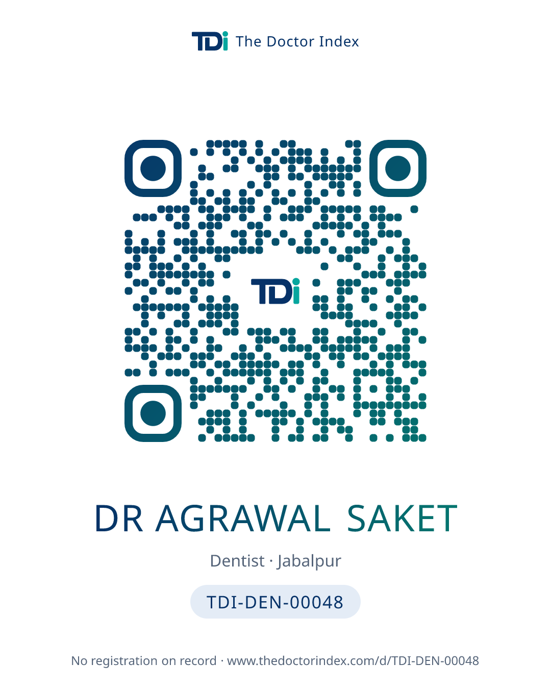 QR card for Dr Agrawal Saket, TDI-DEN-00048