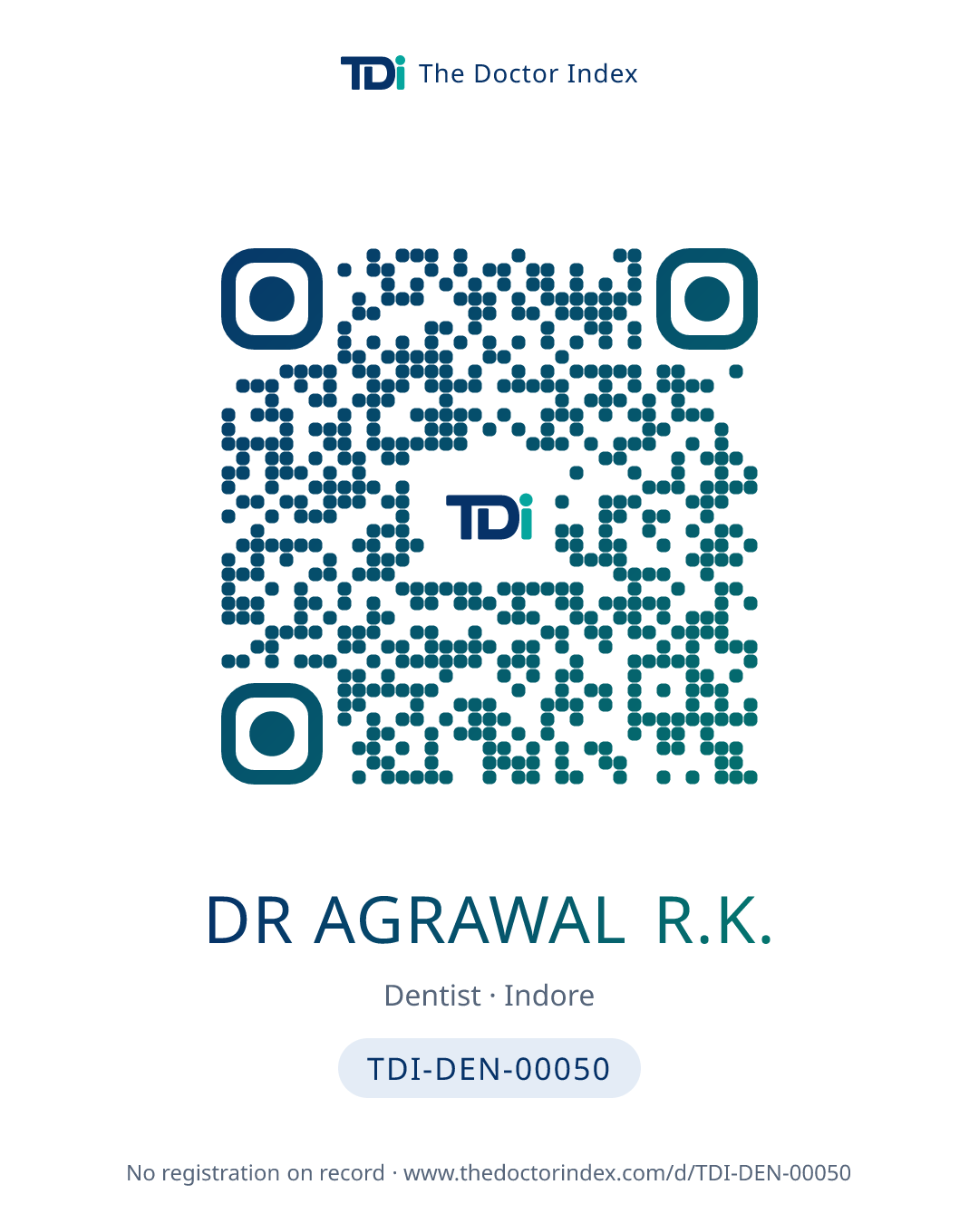 QR card for Dr Agrawal R.K., TDI-DEN-00050