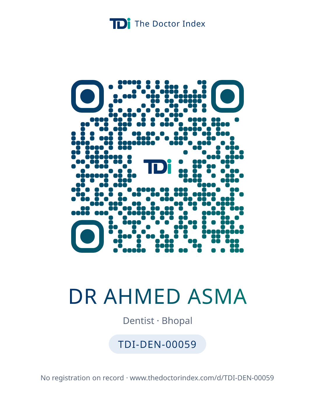 QR card for Dr Ahmed Asma, TDI-DEN-00059
