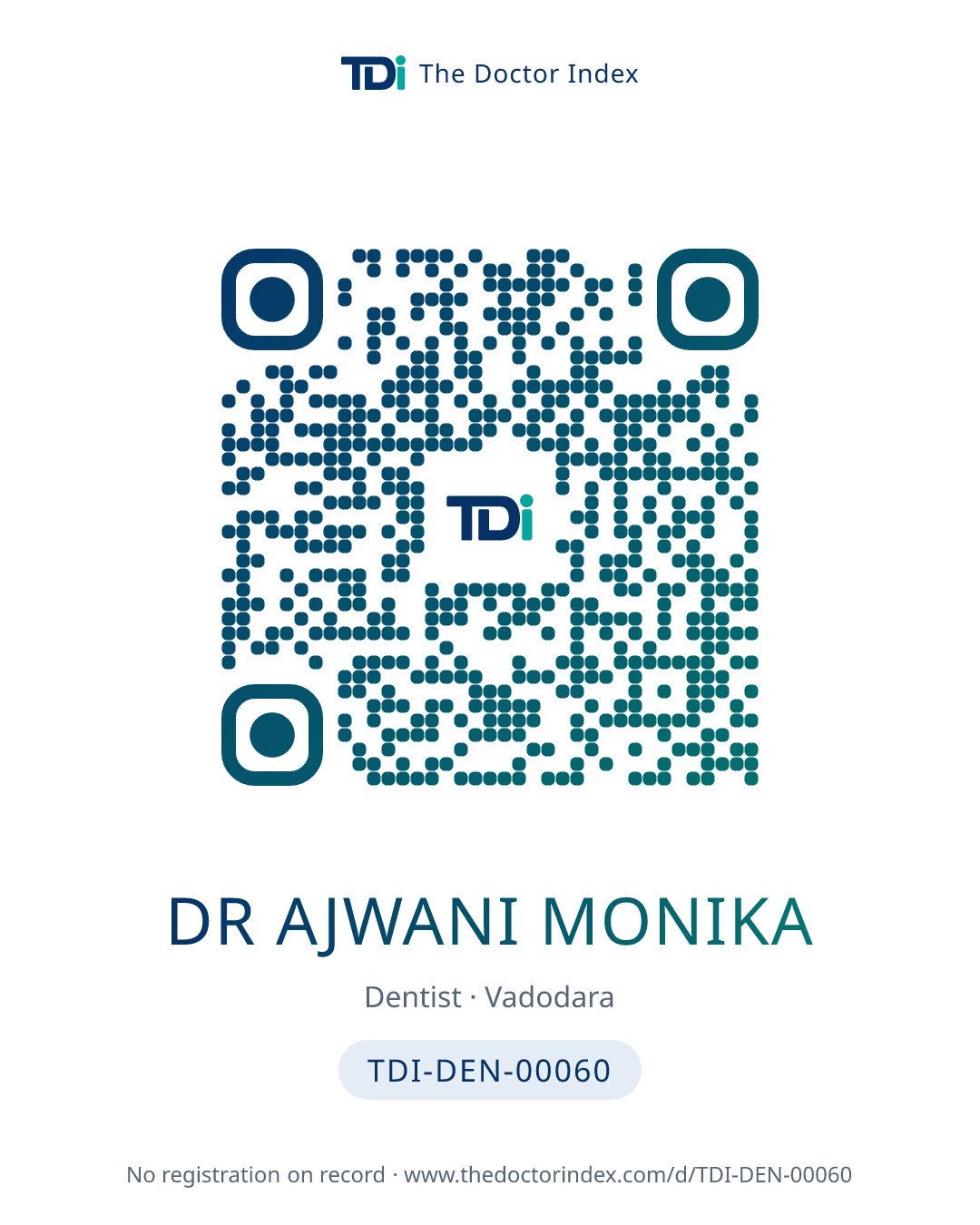 QR card for Dr Ajwani Monika, TDI-DEN-00060