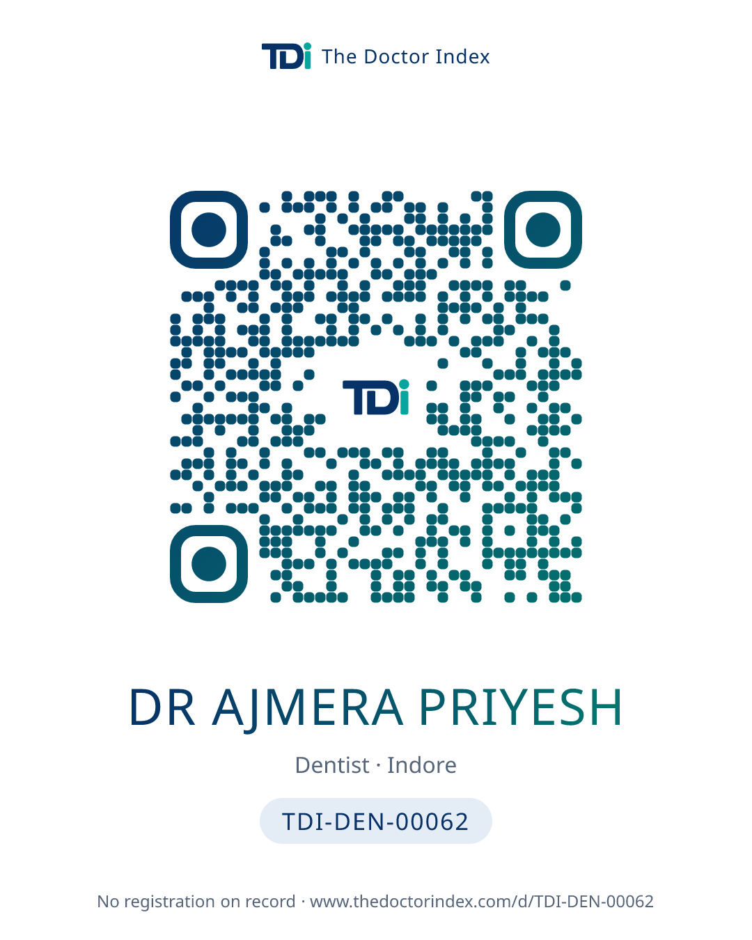 QR card for Dr Ajmera Priyesh, TDI-DEN-00062
