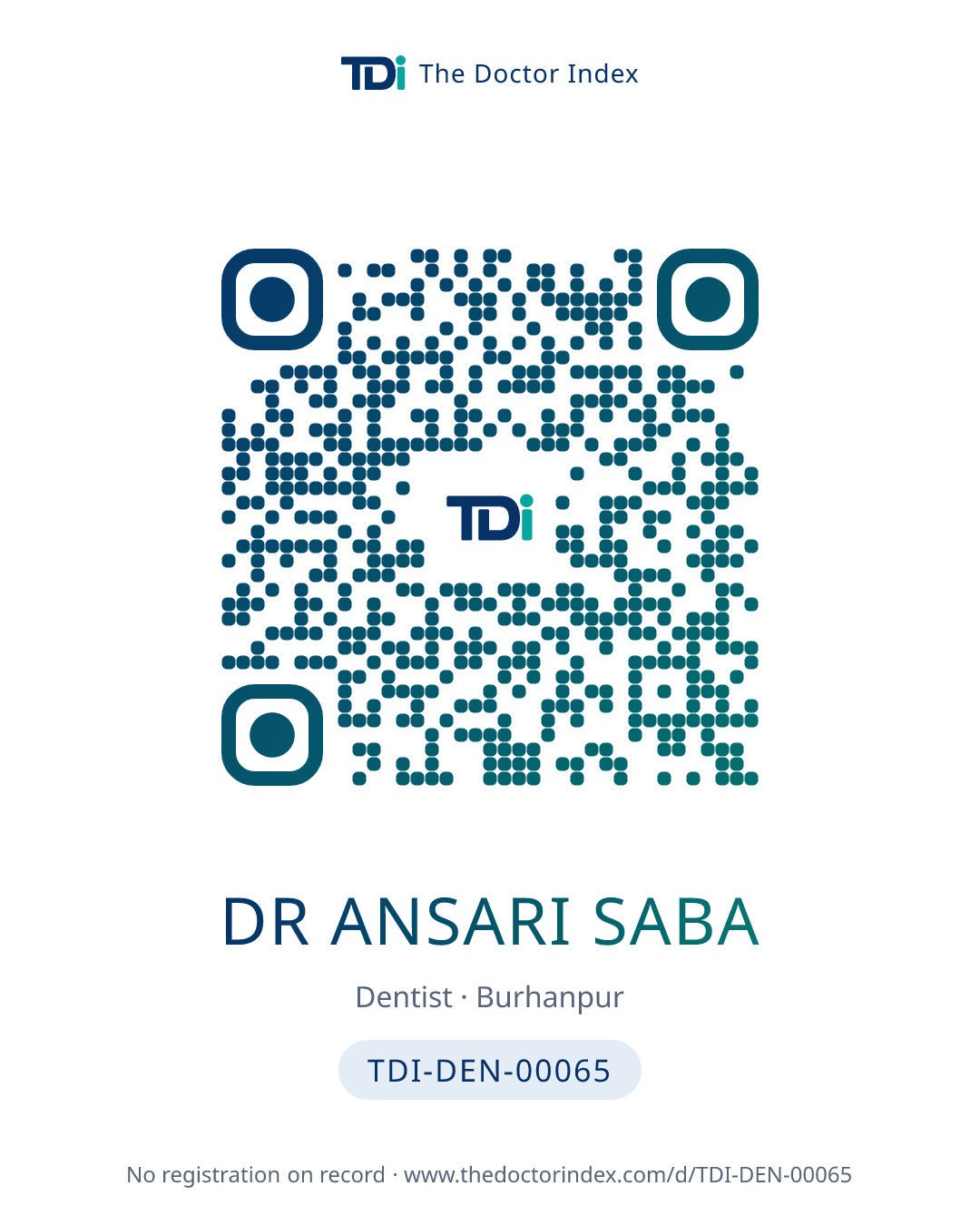 QR card for Dr Ansari Saba, TDI-DEN-00065