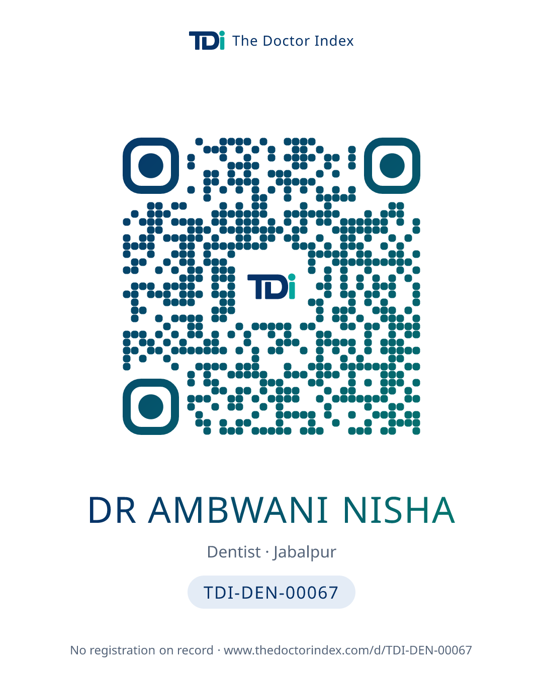 QR card for Dr Ambwani Nisha, TDI-DEN-00067