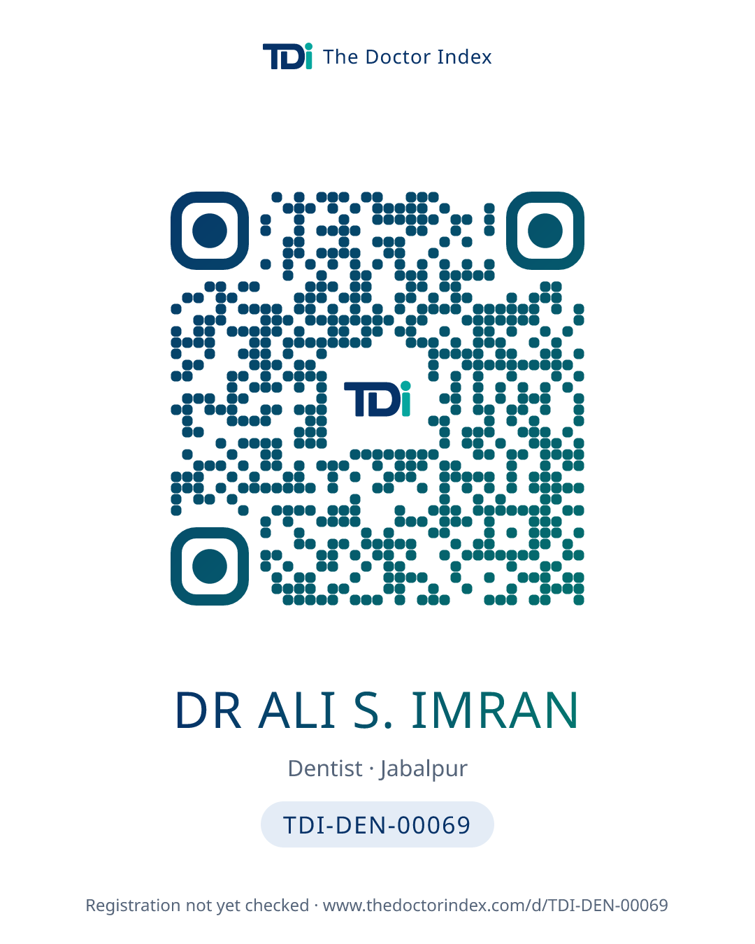 QR card for Dr Ali S. Imran, TDI-DEN-00069