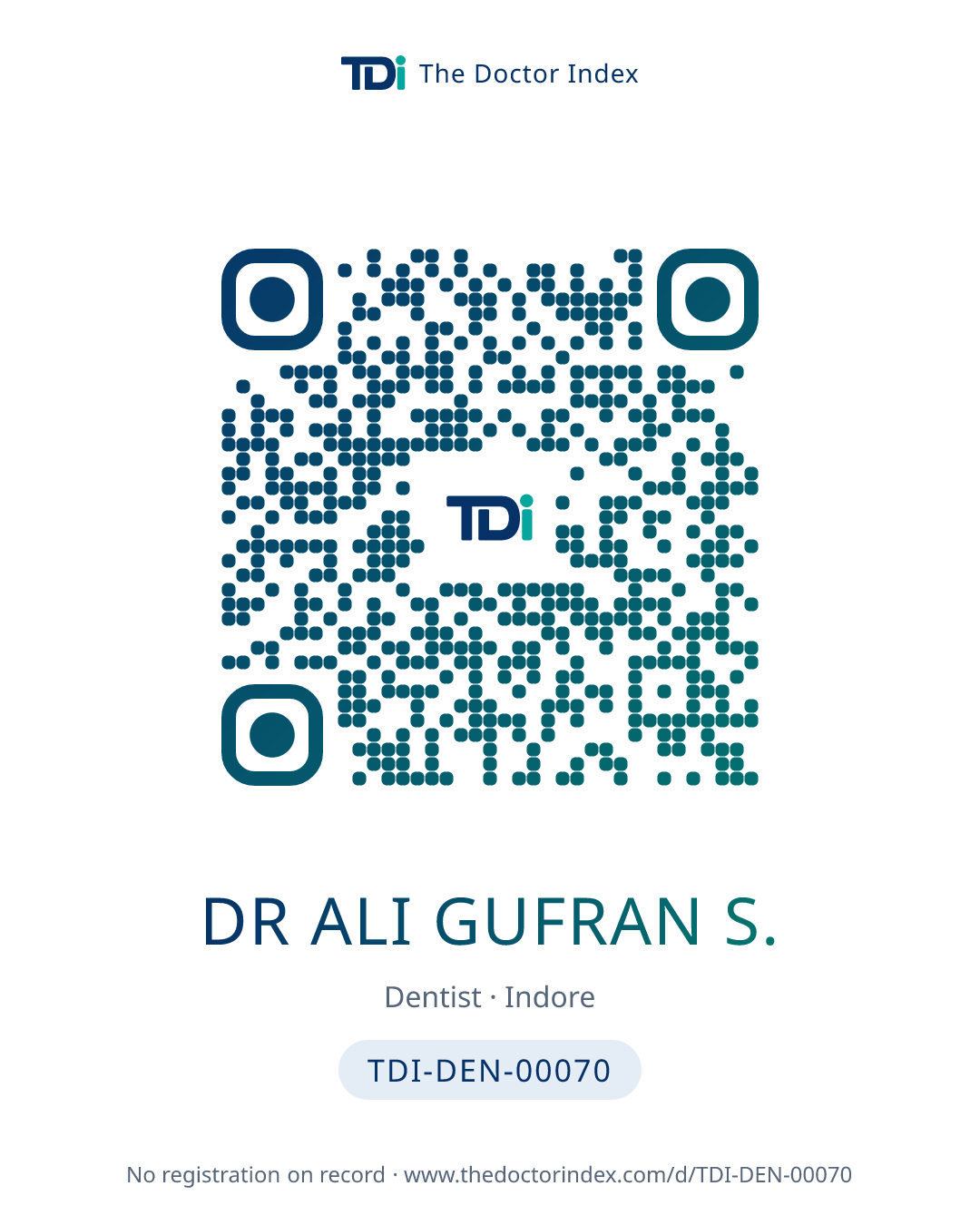 QR card for Dr Ali Gufran S., TDI-DEN-00070