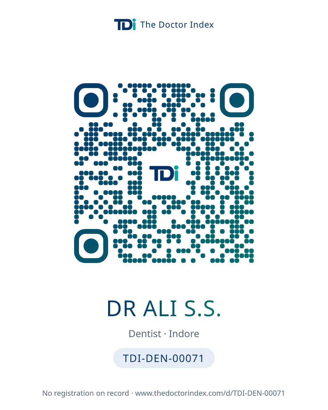 QR card for Dr Ali S.S., TDI-DEN-00071