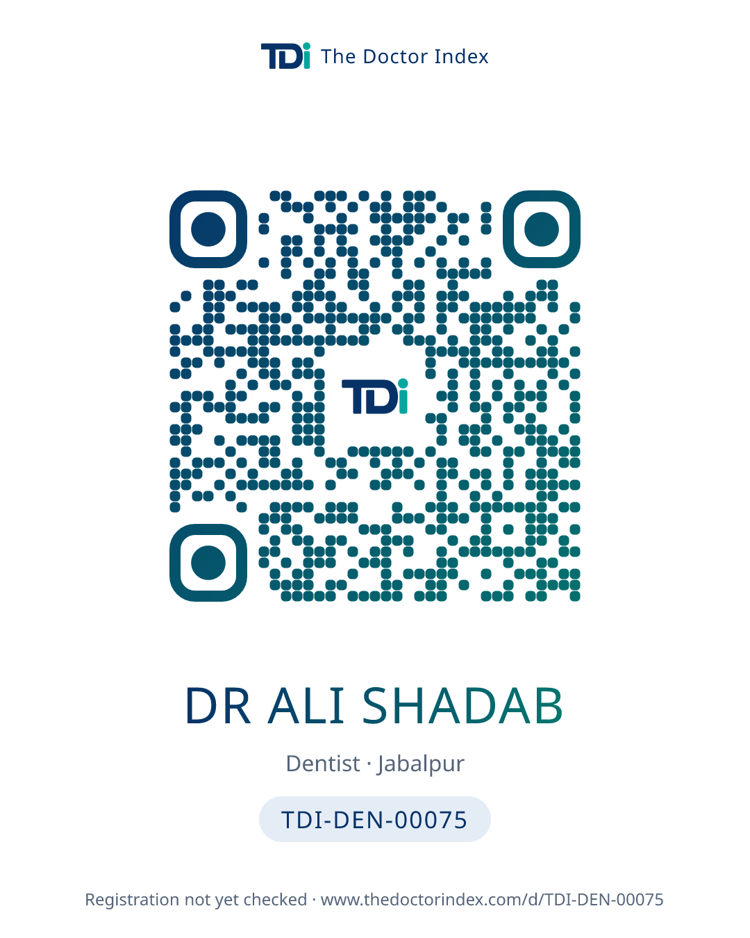QR card for Dr Ali Shadab, TDI-DEN-00075