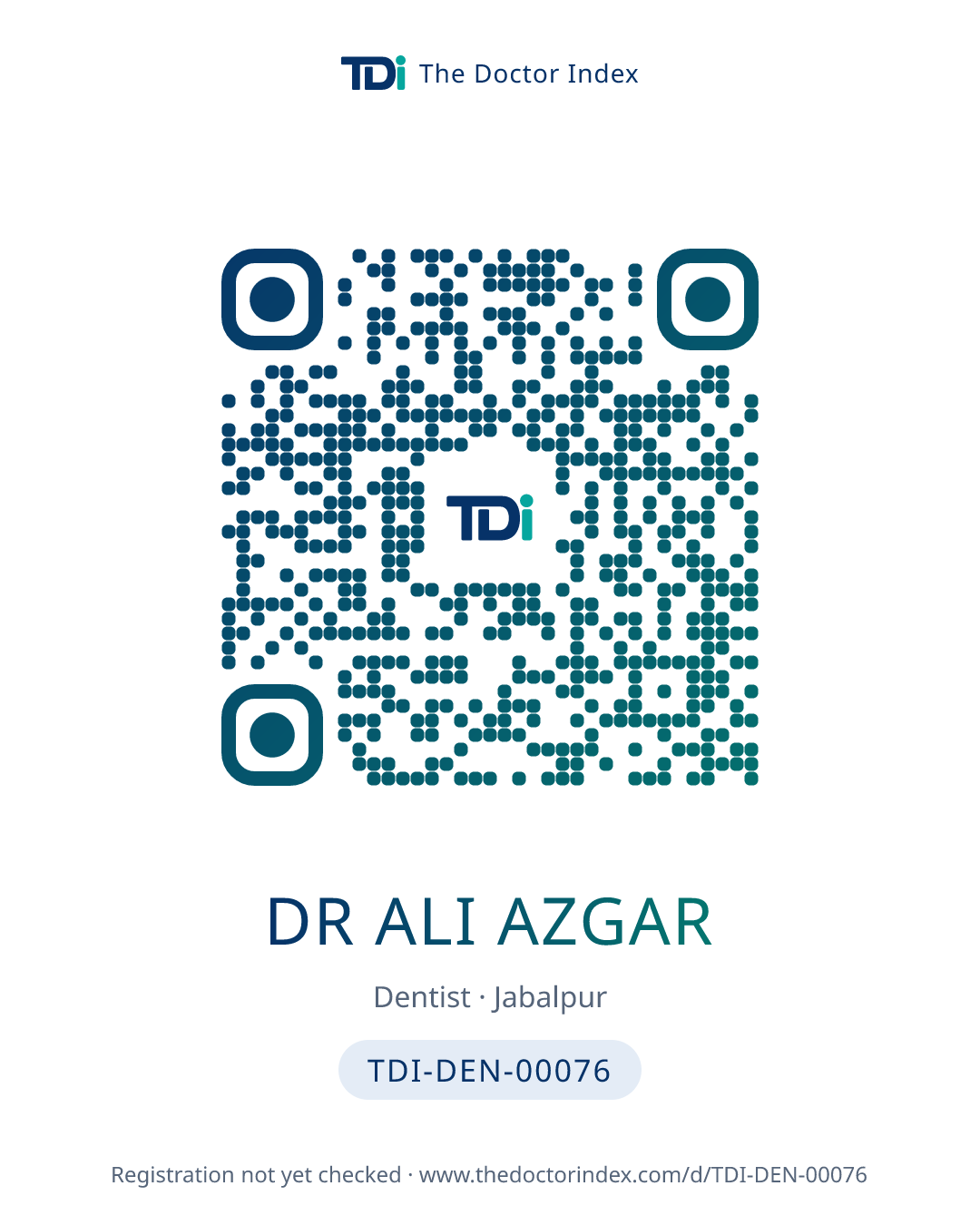 QR card for Dr Ali Azgar, TDI-DEN-00076
