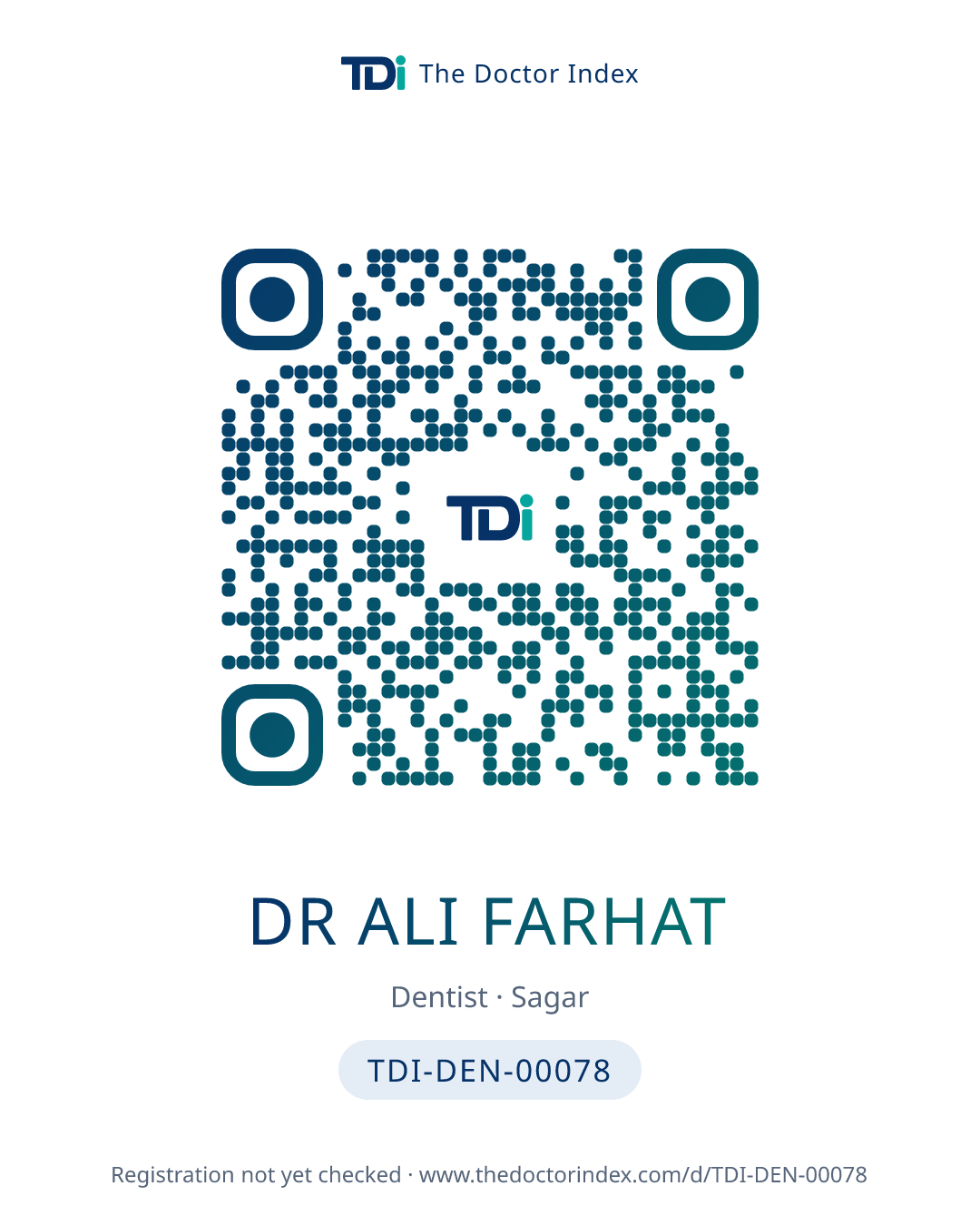 QR card for Dr Ali Farhat, TDI-DEN-00078