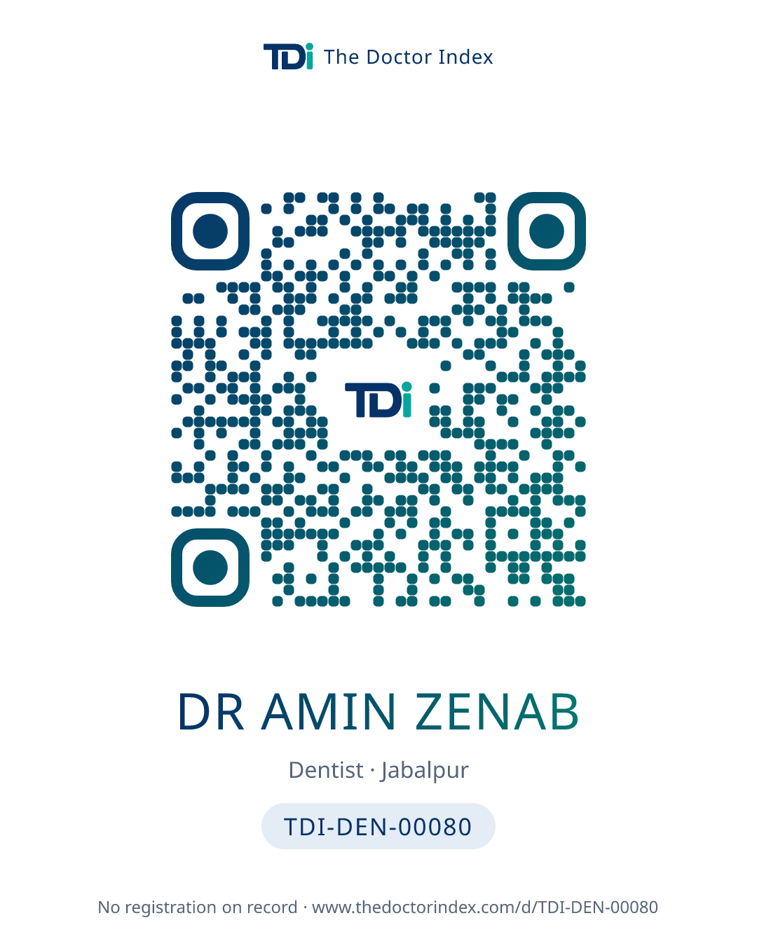 QR card for Dr Amin Zenab, TDI-DEN-00080