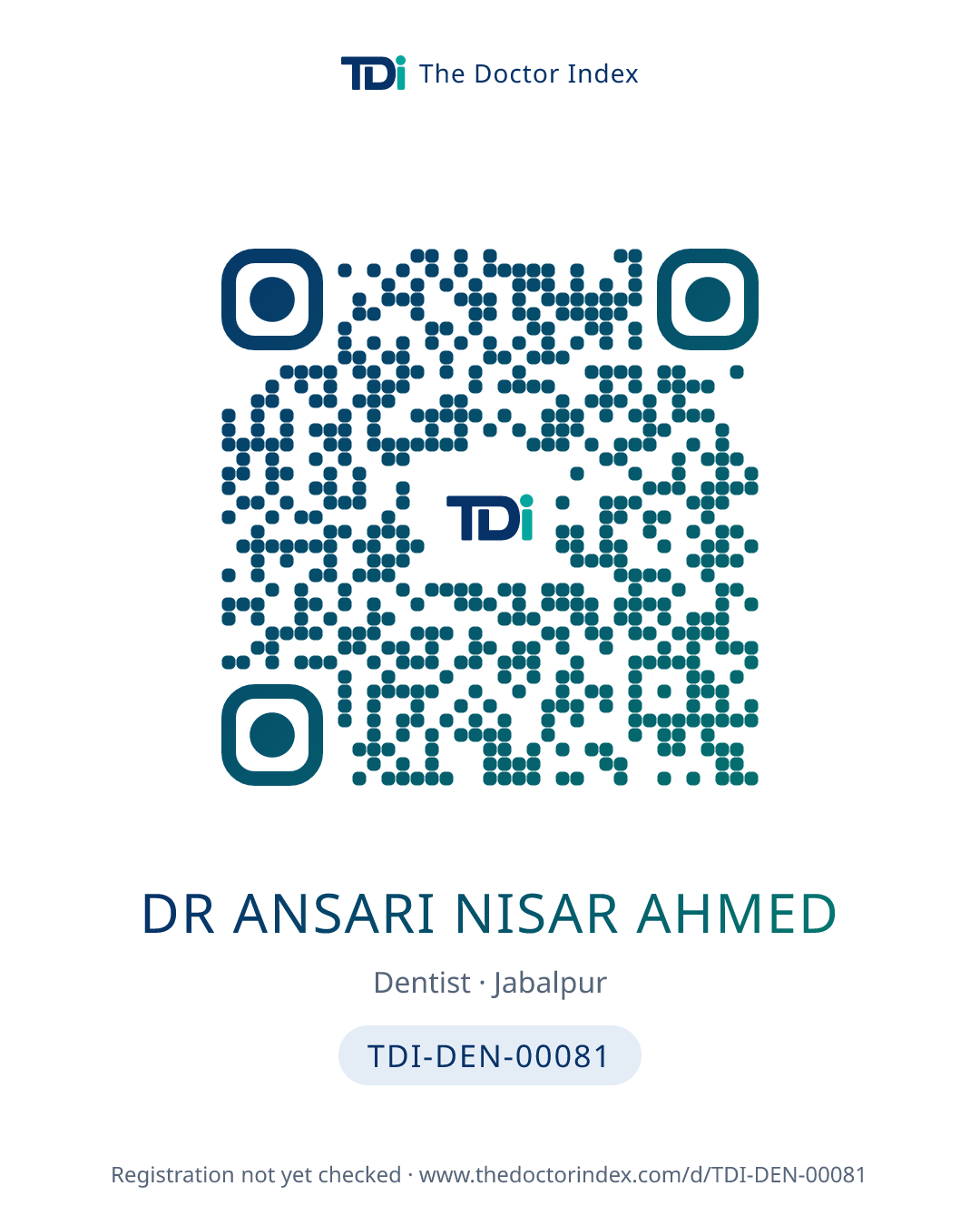 QR card for Dr Ansari Nisar Ahmed, TDI-DEN-00081