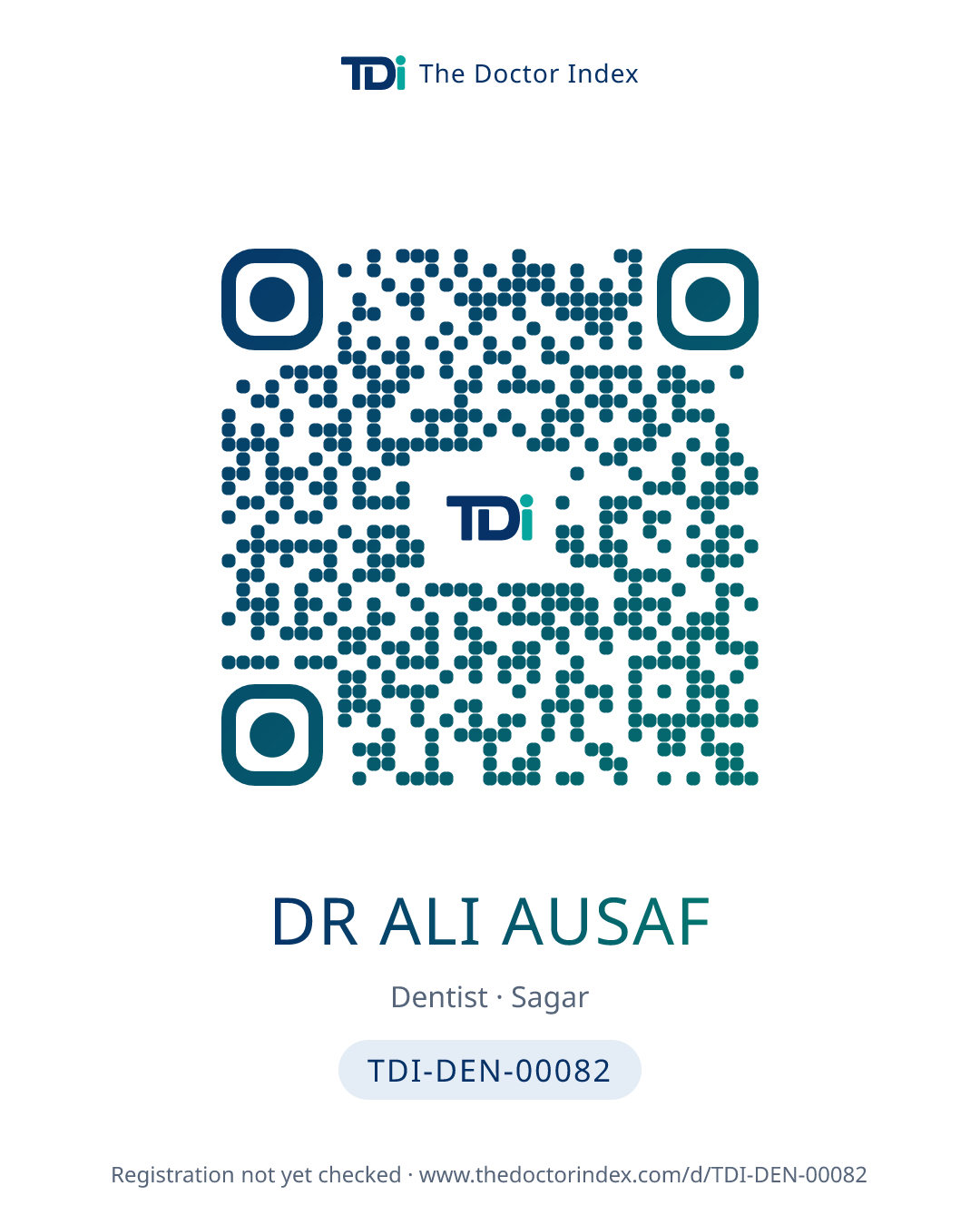 QR card for Dr Ali Ausaf, TDI-DEN-00082