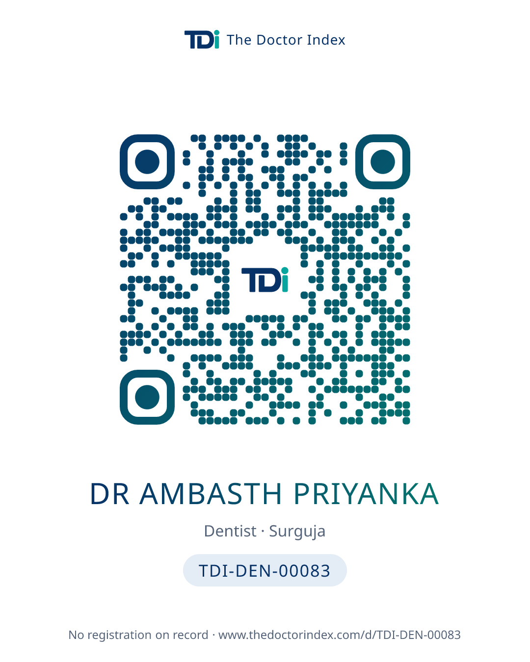 QR card for Dr Ambasth Priyanka, TDI-DEN-00083
