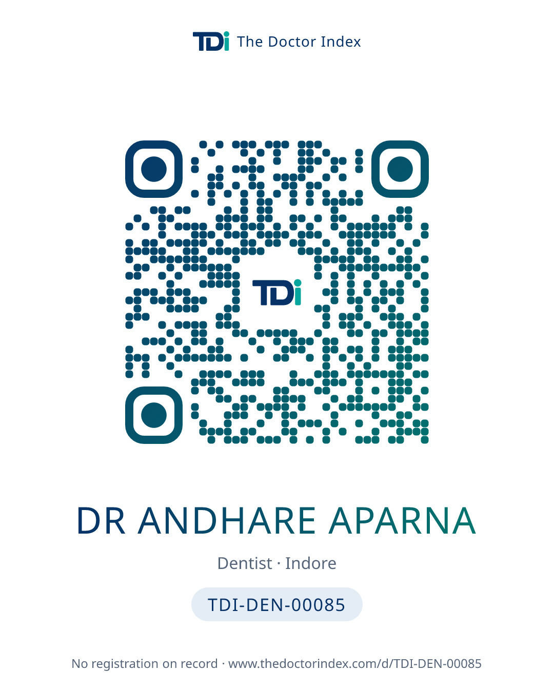 QR card for Dr Andhare Aparna, TDI-DEN-00085