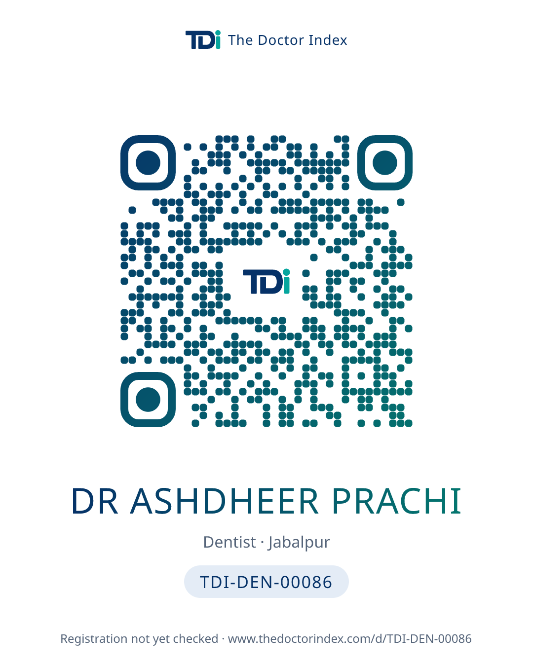 QR card for Dr Ashdheer Prachi, TDI-DEN-00086