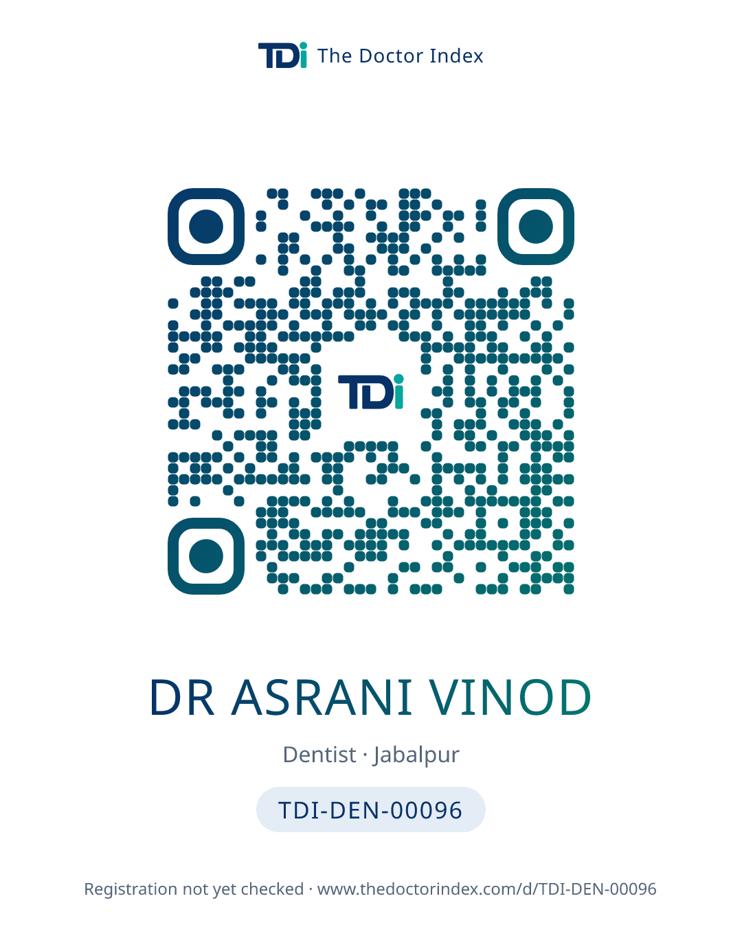QR card for Dr Asrani Vinod, TDI-DEN-00096