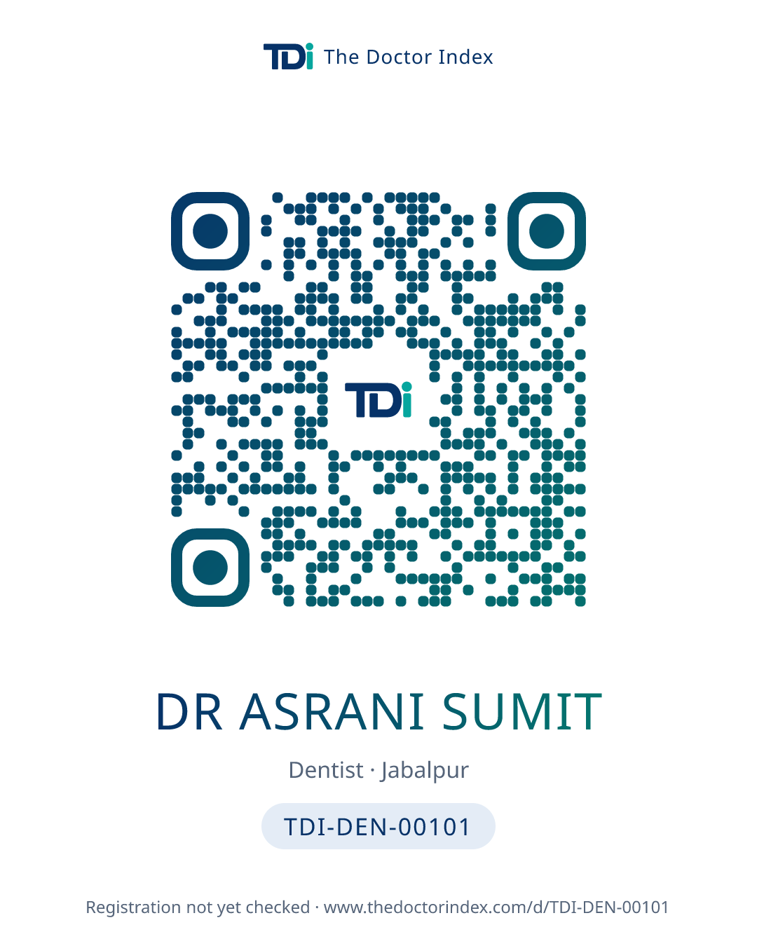 QR card for Dr Asrani Sumit, TDI-DEN-00101