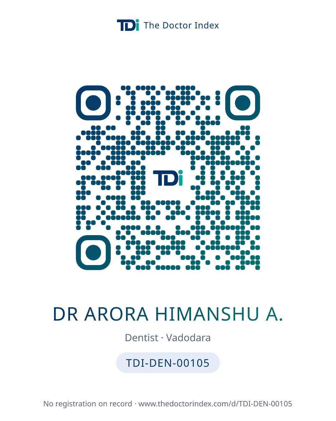 QR card for Dr Arora Himanshu A., TDI-DEN-00105