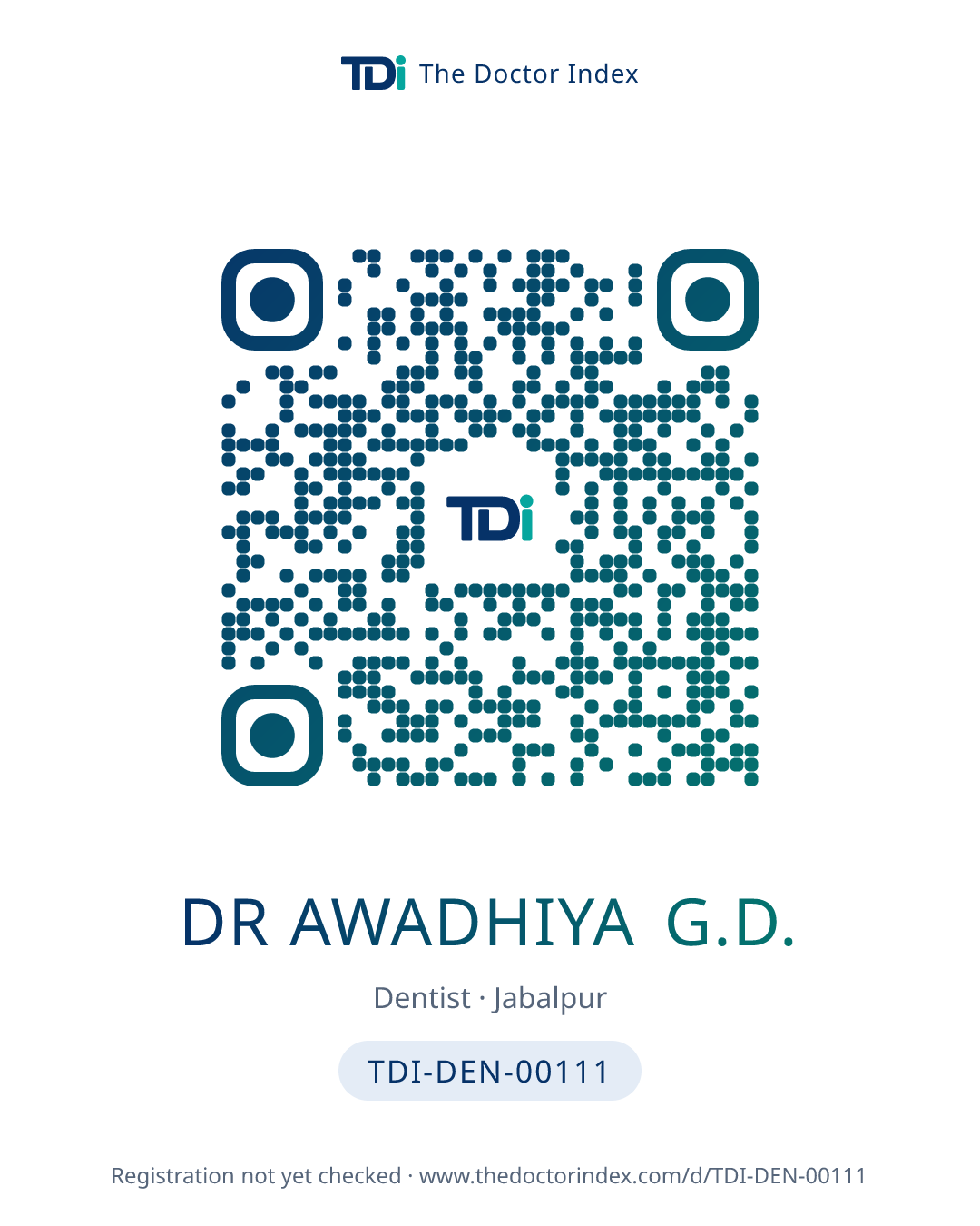 QR card for Dr Awadhiya G.D., TDI-DEN-00111