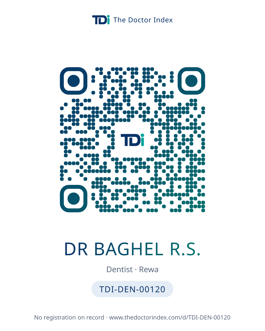 QR card for Dr Baghel R.S., TDI-DEN-00120