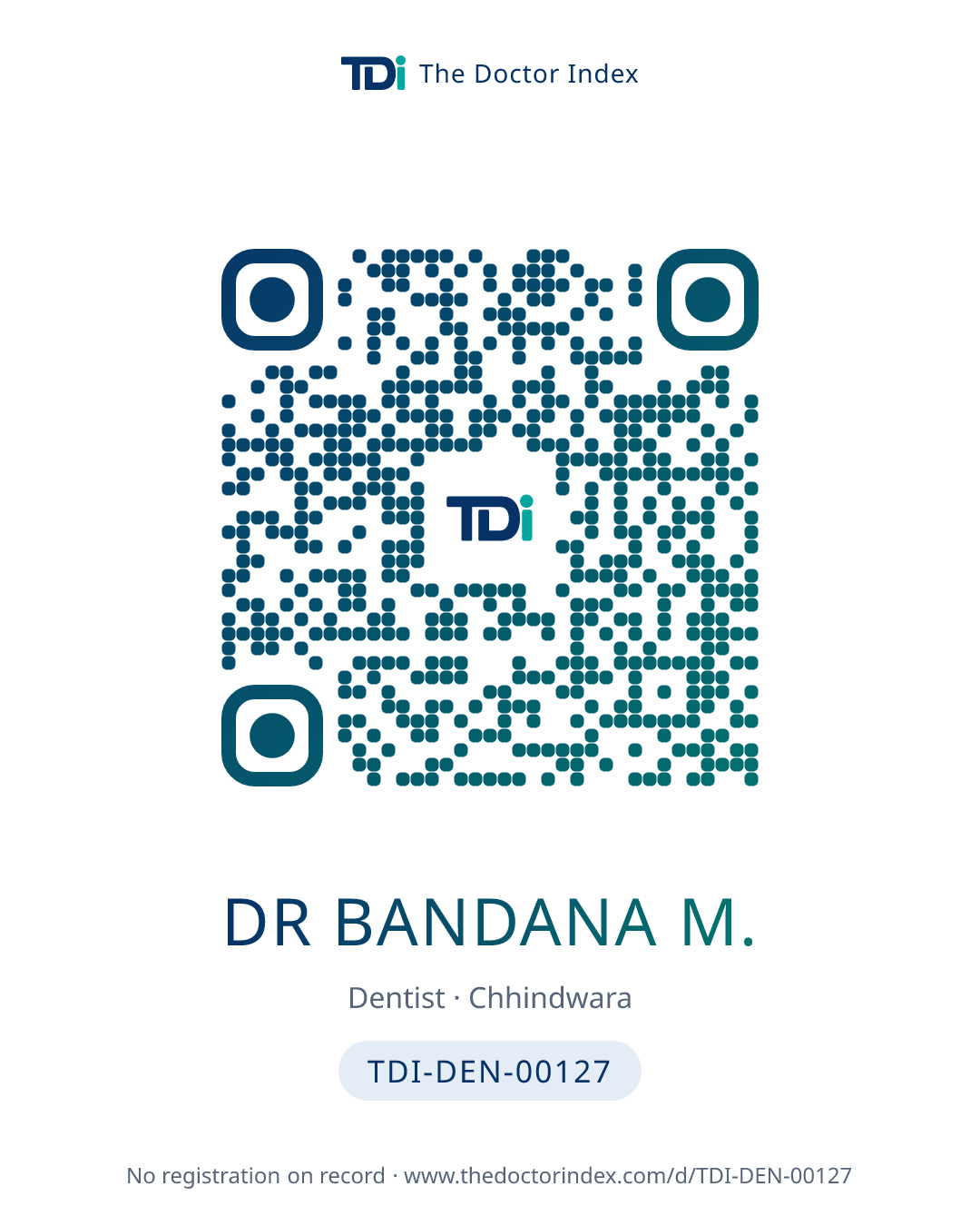 QR card for Dr Bandana M., TDI-DEN-00127