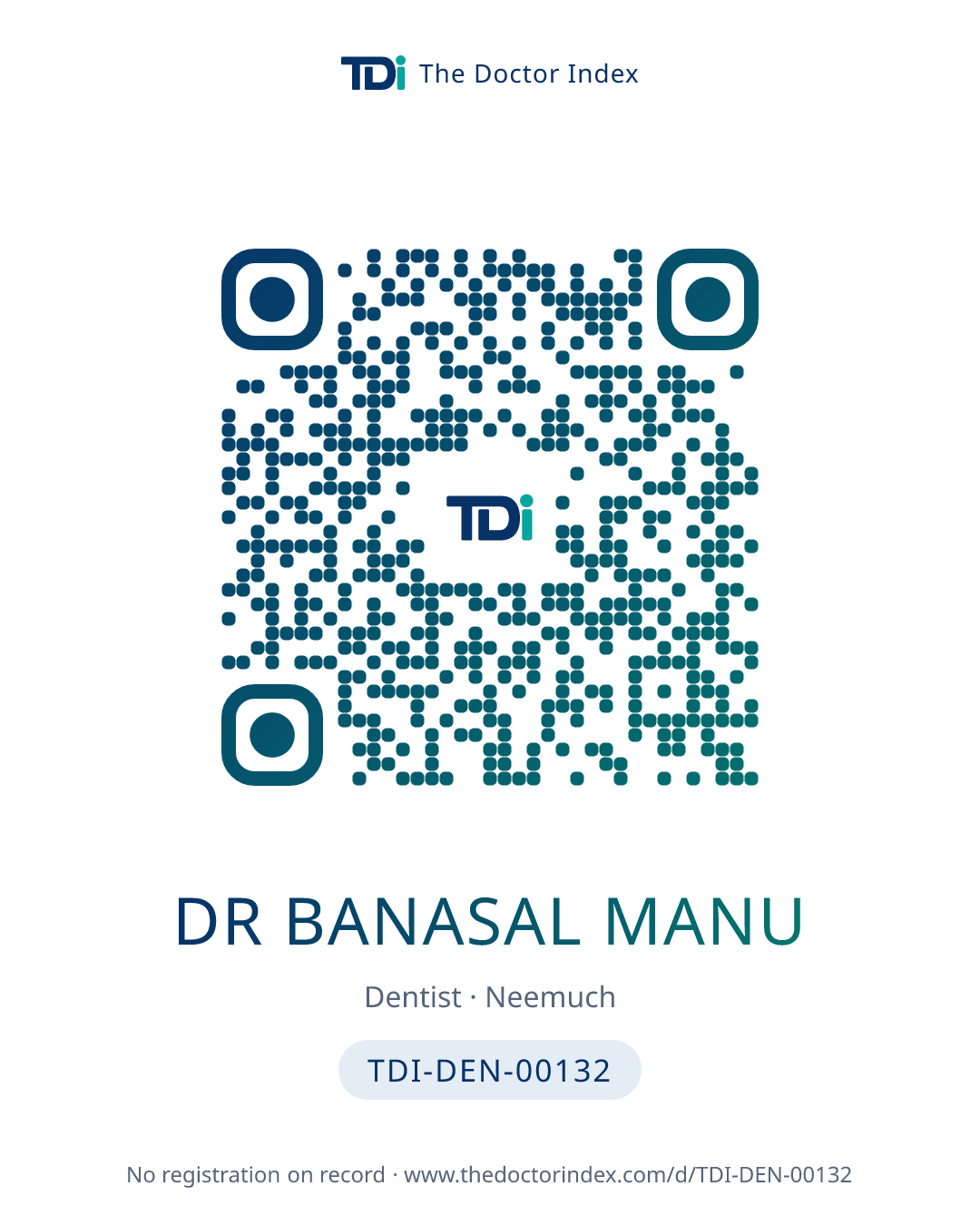 QR card for Dr Banasal Manu, TDI-DEN-00132
