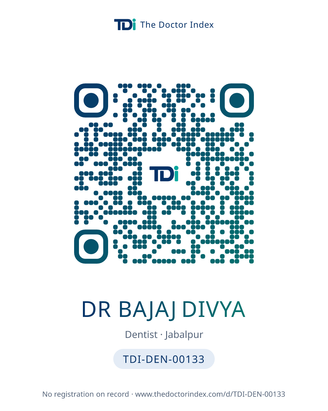 QR card for Dr Bajaj Divya, TDI-DEN-00133