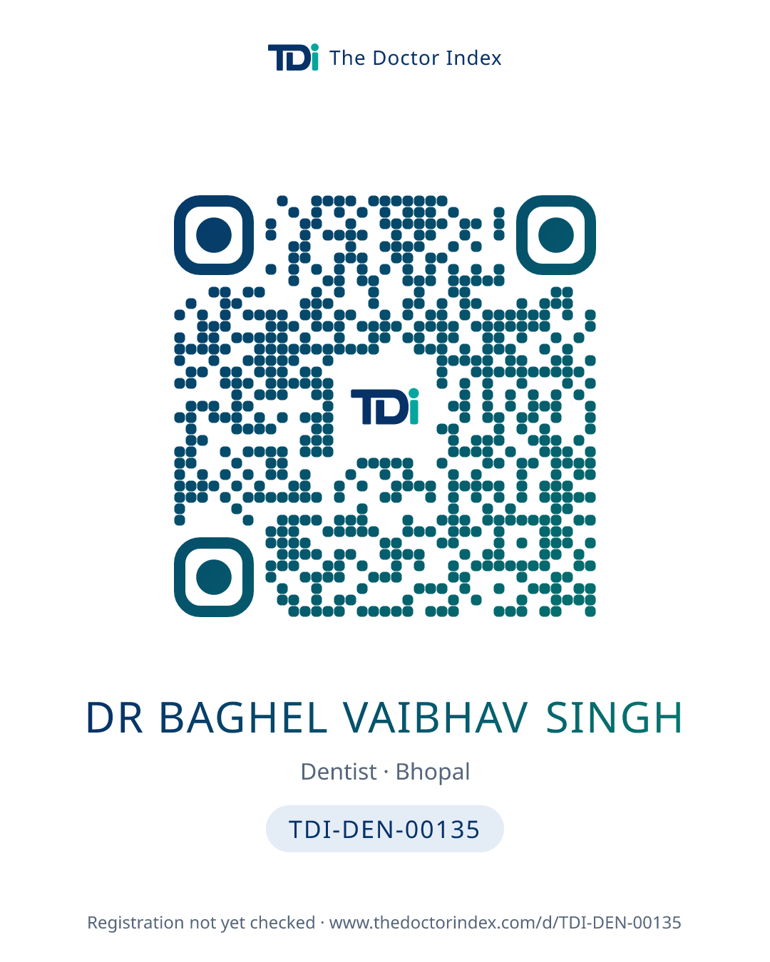 QR card for Dr Baghel Vaibhav Singh, TDI-DEN-00135
