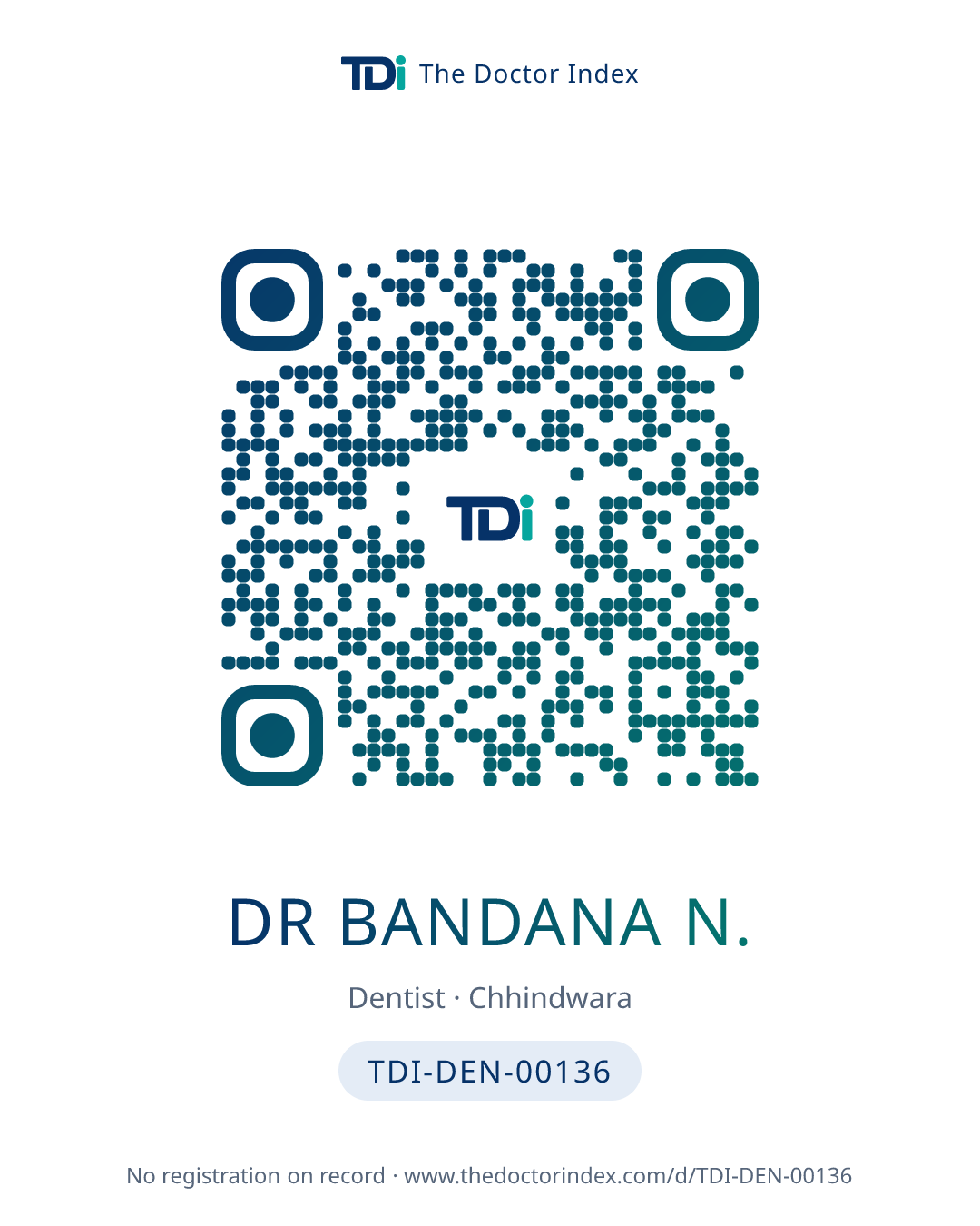QR card for Dr Bandana N., TDI-DEN-00136