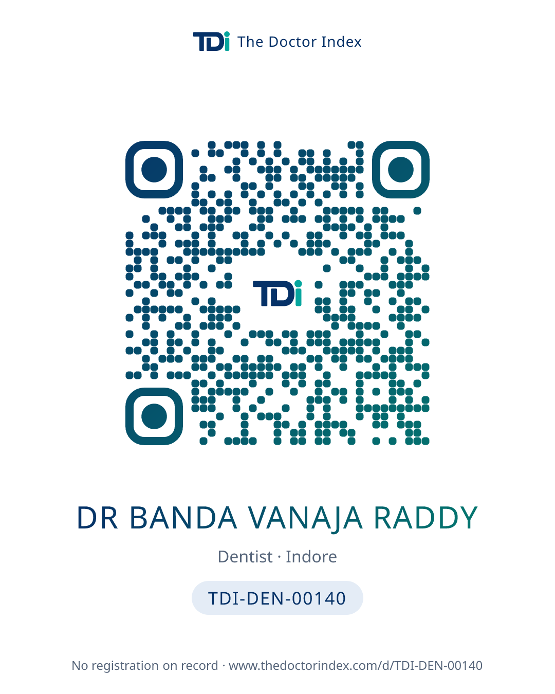 QR card for Dr Banda Vanaja Raddy, TDI-DEN-00140