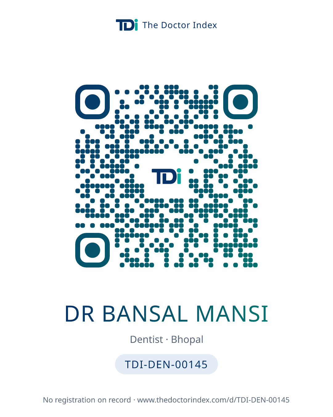 QR card for Dr Bansal Mansi, TDI-DEN-00145