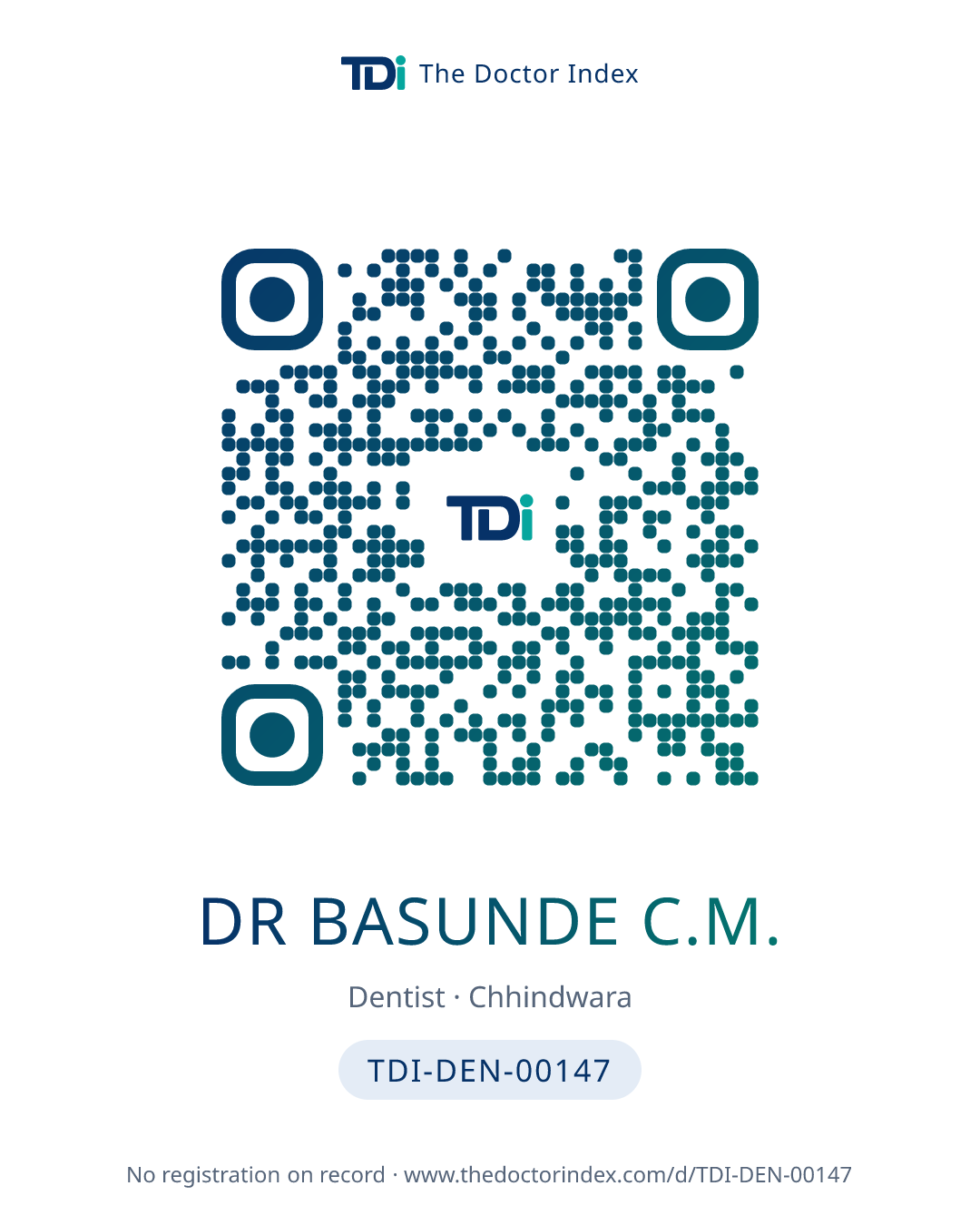 QR card for Dr Basunde C.M., TDI-DEN-00147