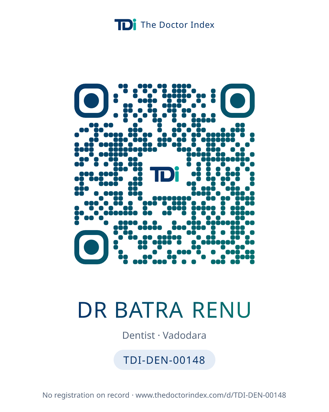 QR card for Dr Batra Renu, TDI-DEN-00148