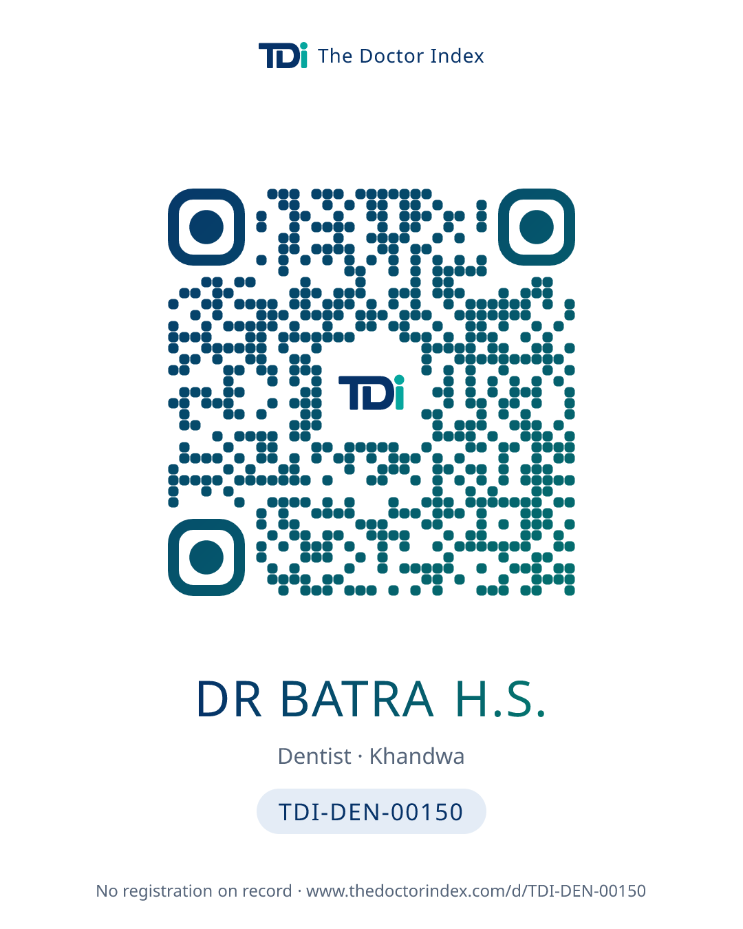 QR card for Dr Batra H.S., TDI-DEN-00150