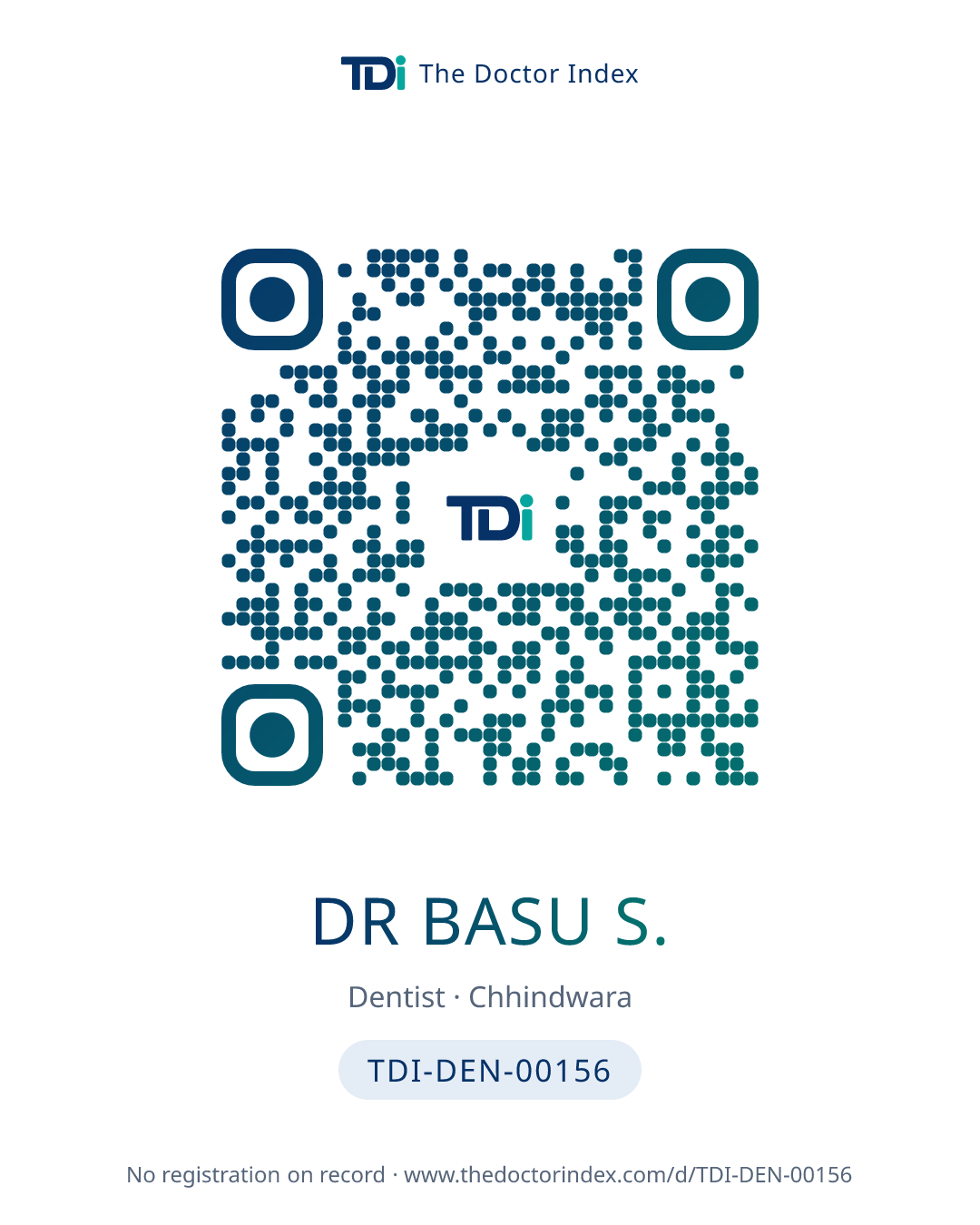 QR card for Dr Basu S., TDI-DEN-00156