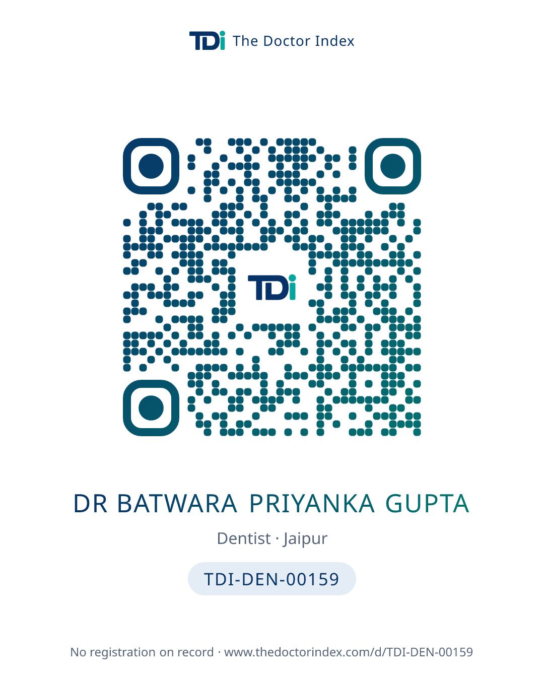 QR card for Dr Batwara Priyanka Gupta, TDI-DEN-00159