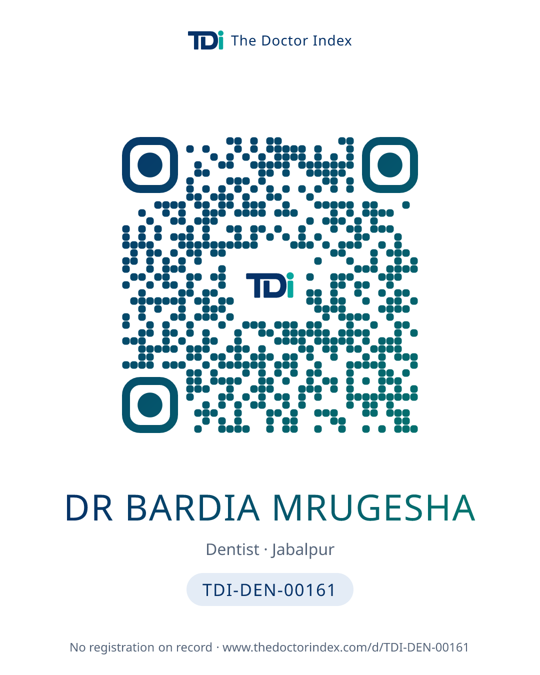 QR card for Dr Bardia Mrugesha, TDI-DEN-00161