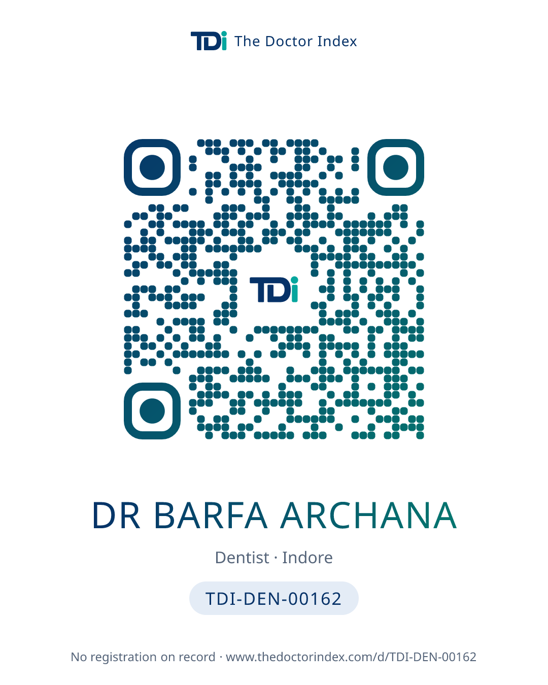 QR card for Dr Barfa Archana, TDI-DEN-00162
