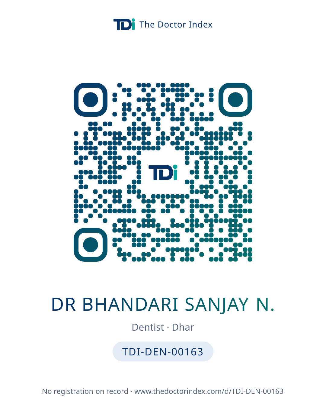 QR card for Dr Bhandari Sanjay N., TDI-DEN-00163