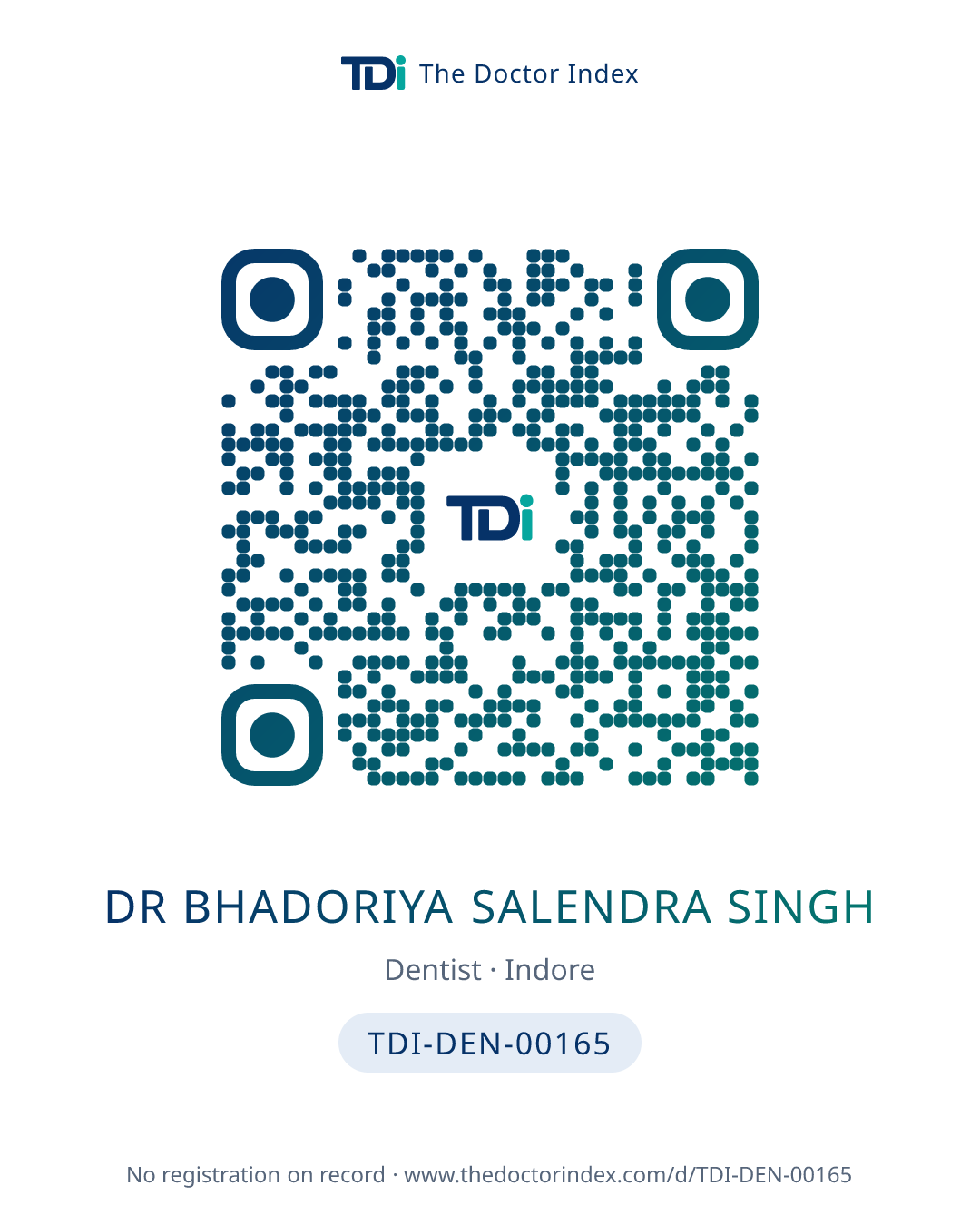 QR card for Dr Bhadoriya Salendra Singh, TDI-DEN-00165