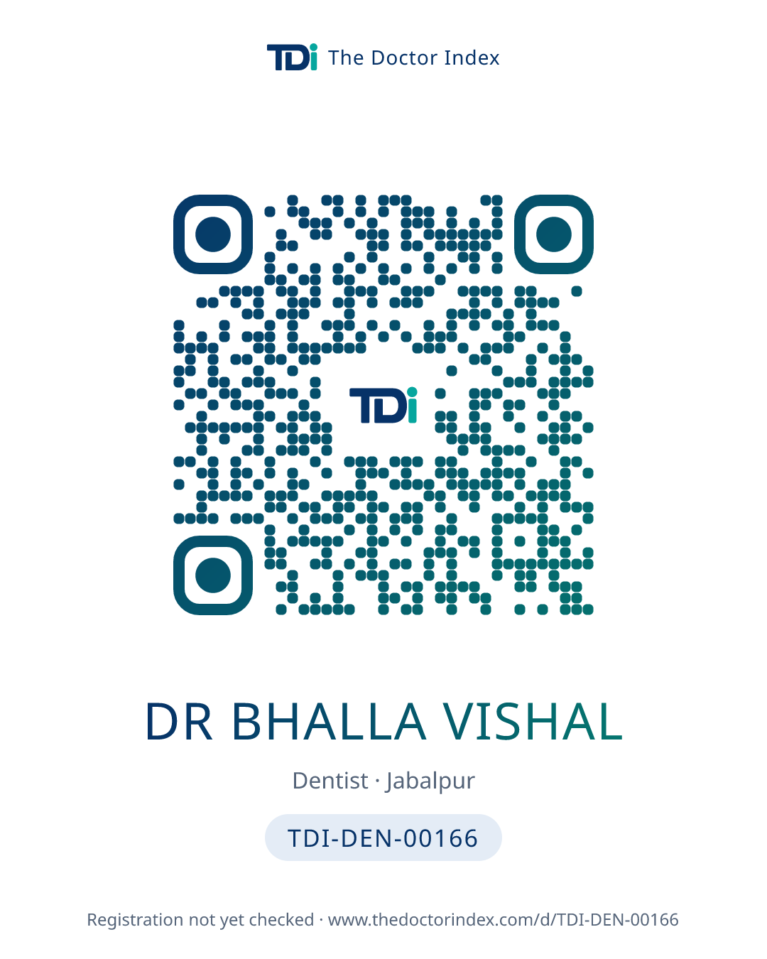 QR card for Dr Bhalla Vishal, TDI-DEN-00166