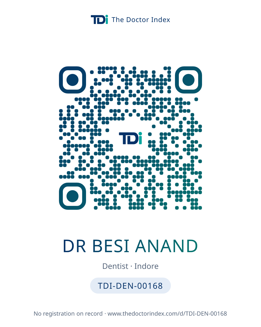 QR card for Dr Besi Anand, TDI-DEN-00168
